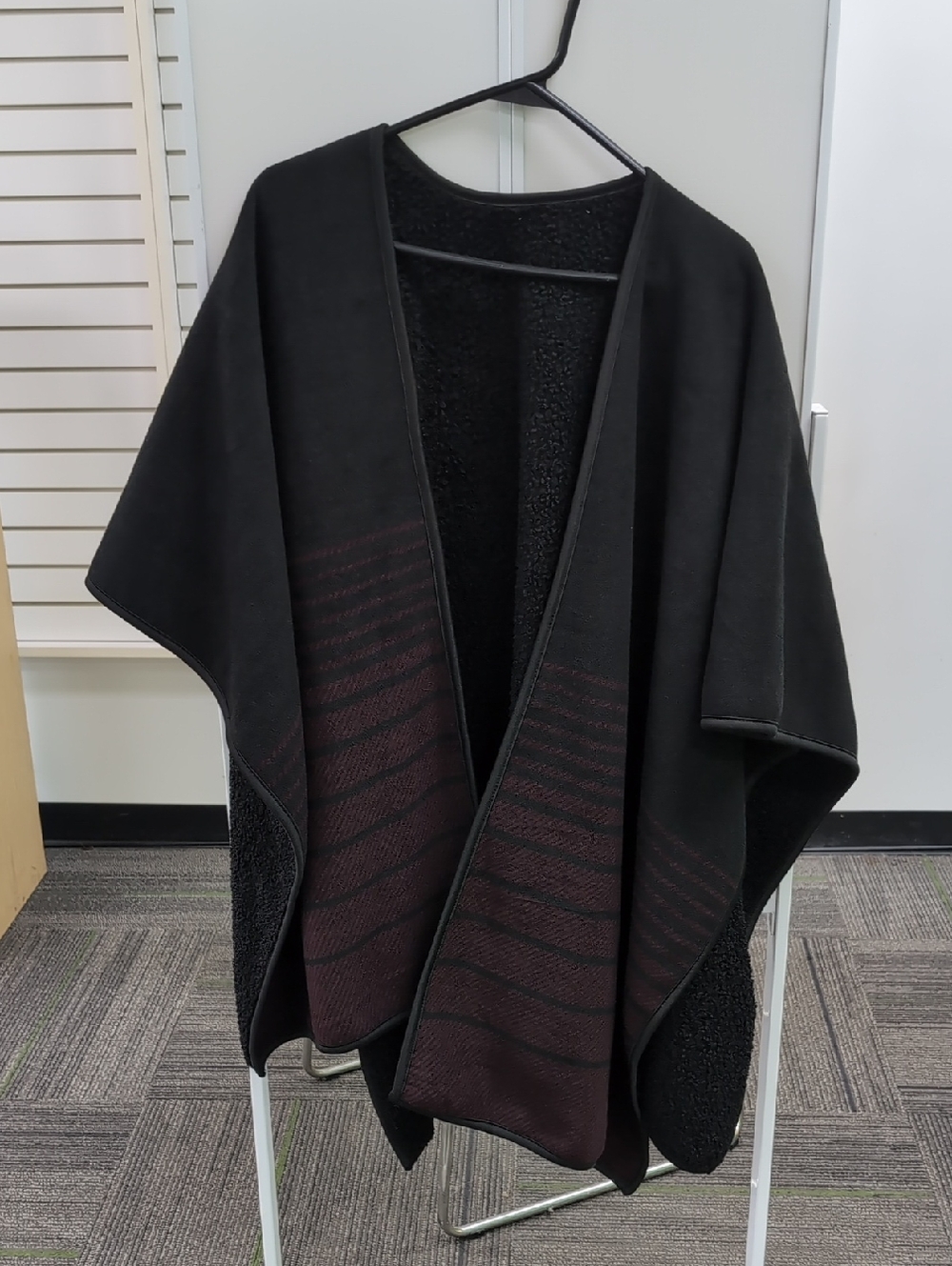 Black & Deep Burgundy Open Front Shawl Cape